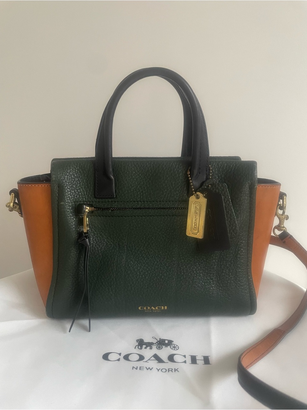Coach Vintage Bleecker Colorblock Pebbled Leather Satchel in Green, Orange